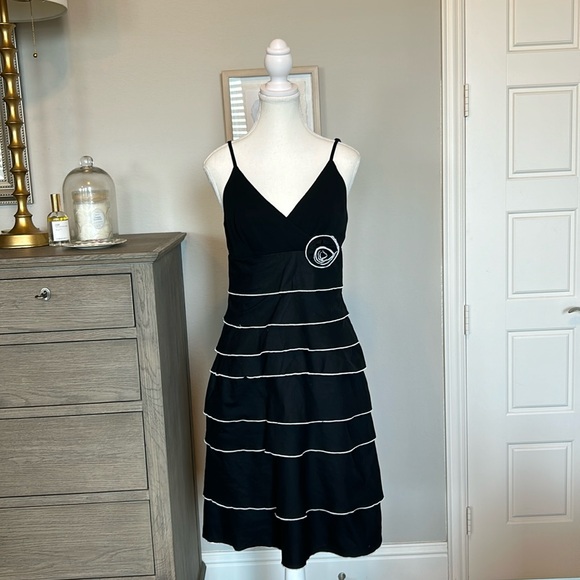 Citrine Dresses & Skirts - Citrine: Tiered Black and White Spaghetti Strap A Line Dress, Size 8